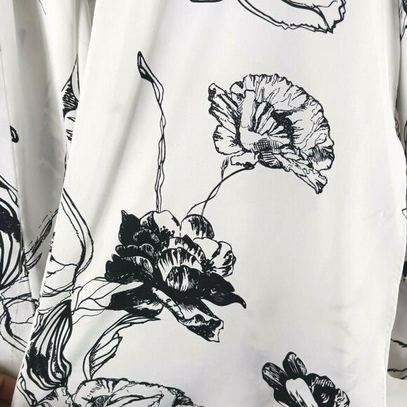 Chicos Layered Look Blouse Floral Monochrome Black White Size Large Long Sleeve - Picture 3 of 11